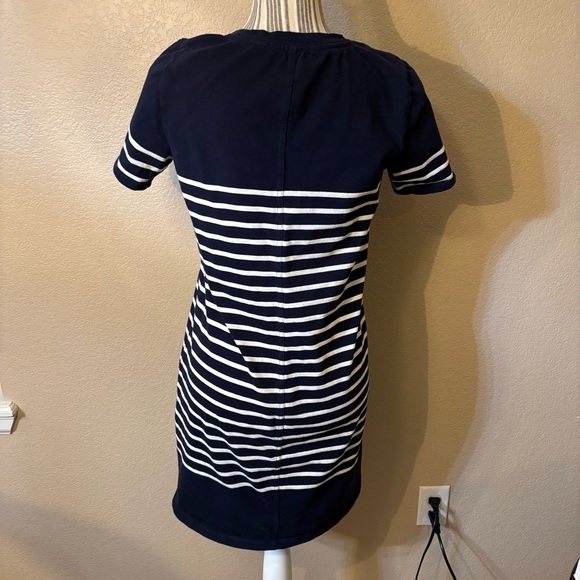 J. Crew Dress XS Navy White Nautical Striped Mini T-Shirt Dress Short Slv Cotton - Picture 8 of 15
